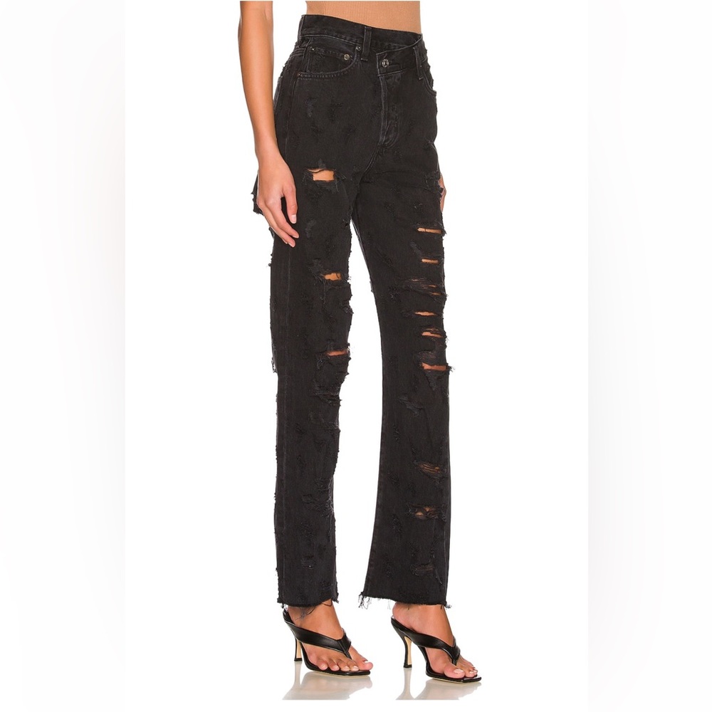 AGOLDE Criss Cross Jeans Black Distressed Denim Straight Leg Boot Cut High Rise - Picture 4 of 4